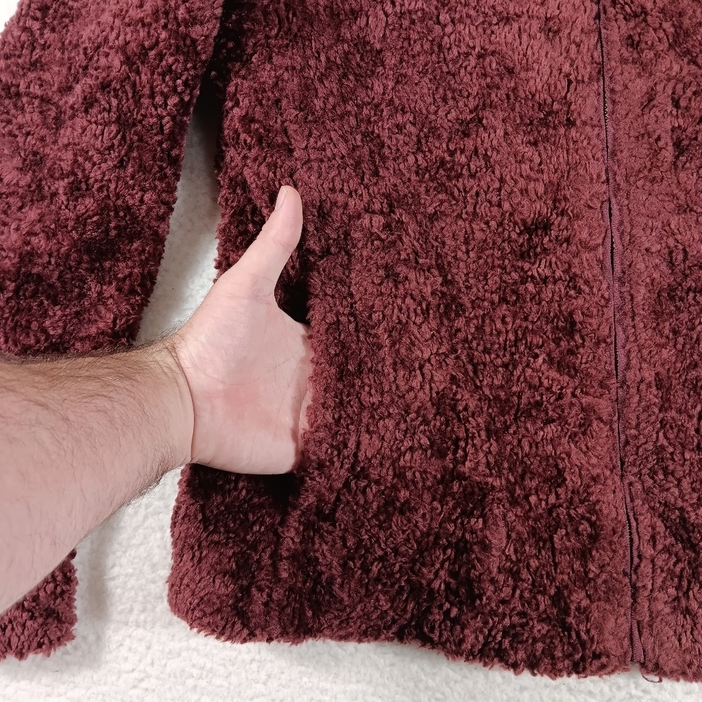 Pendleton Jacket Womens Medium Maroon Fuzzy Zip Sherpa Wool Teddy Deep Pile - Picture 7 of 12